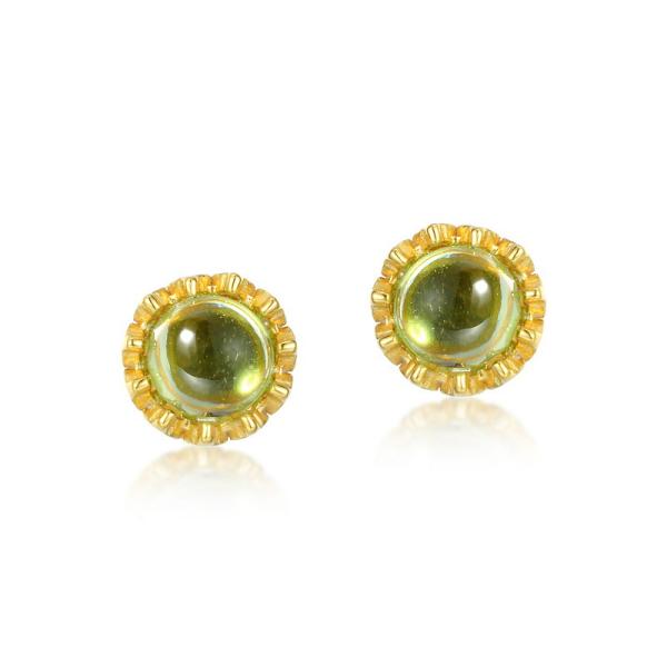 Gold Green Glass Stud Earrings