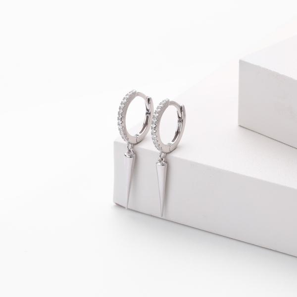 Silver Geometric Drop Huggie Earrings