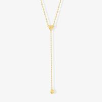 Gold Lariat Necklace with Bezel-Set Stones