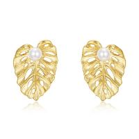 Gold Leaf Stud Earrings with Pearls