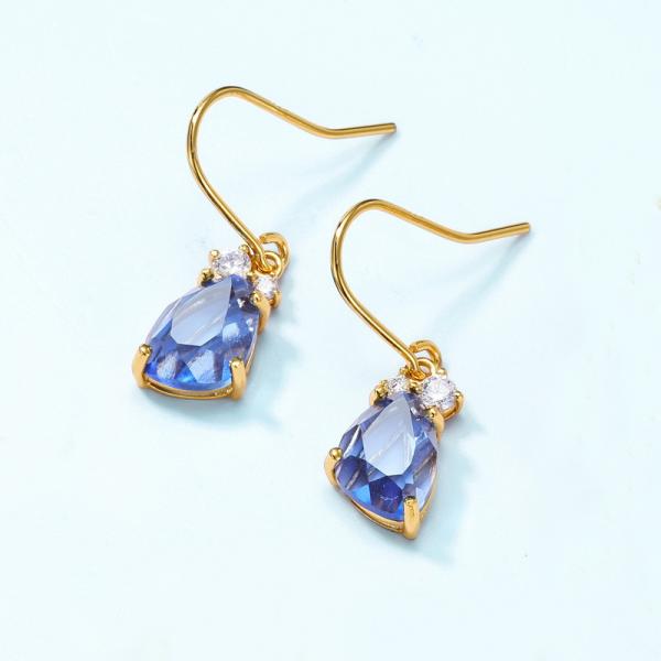 Gold Blue Crystal Drop Earrings