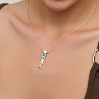 Silver Multicolor Bar Pendant Necklace