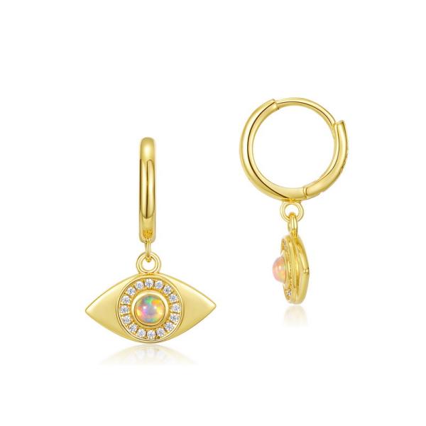 Gold Evil Eye Opal Dangle Earrings