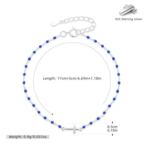Silver Blue Bead Cross Charm Bracelet
