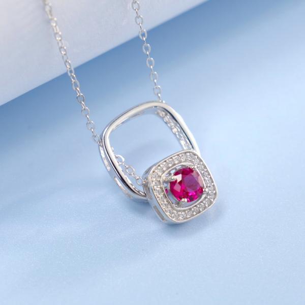 Pink Geometric Halo Pendant Necklace
