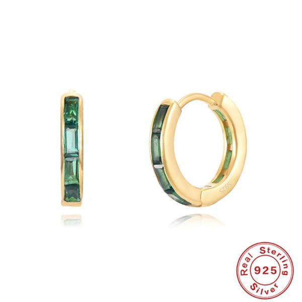 Gold-Plated Green Stone Huggie Earrings