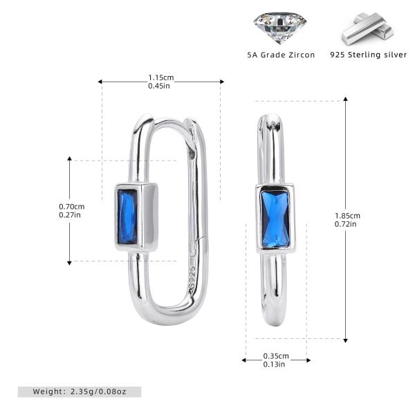 Silver Huggie Earrings with Blue Zircon