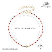 Gold Red Bead Cross Charm Bracelet