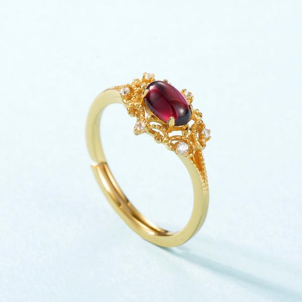 Gold Ruby Floral Band Ring