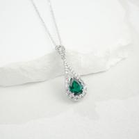 Silver Emerald Halo Pendant Necklace