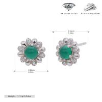 Silver Floral Green Zircon Stud Earrings