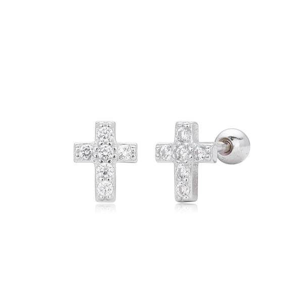Silver-Tone Cross Stud Earrings