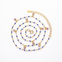 Gold Beaded Crystal Station Necklace