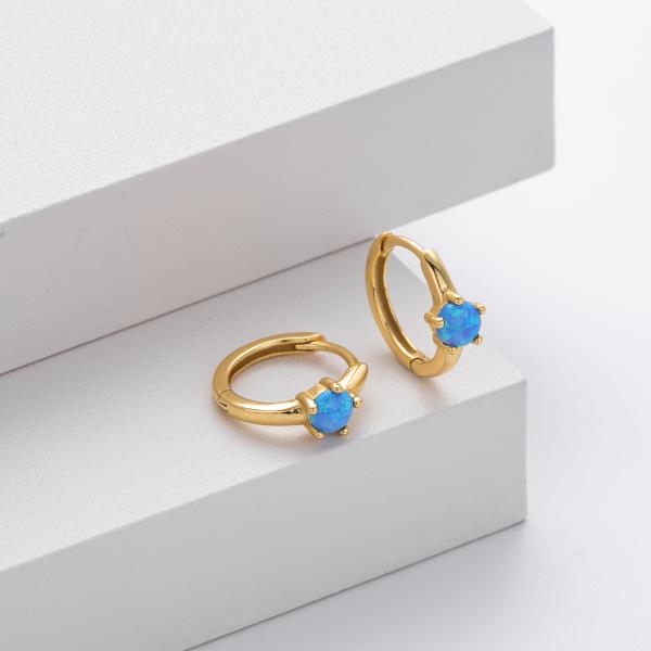Gold Blue Opal Huggie Earrings