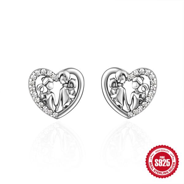 Sterling Silver Heart Family Stud Earrings