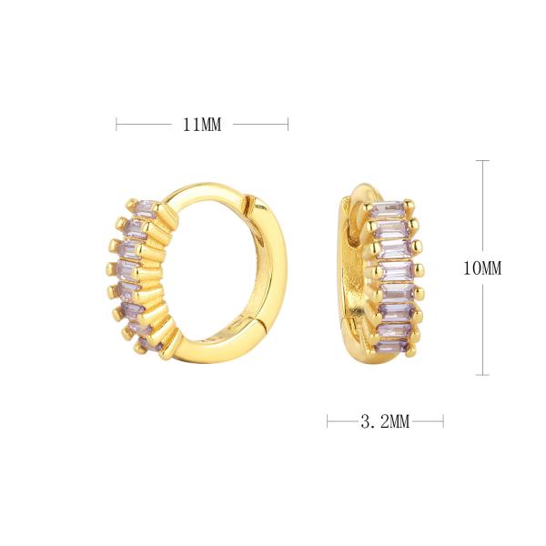 Gold Huggie Earrings with Purple Stones