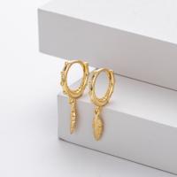 Gold Feather Dangle Huggie Earrings