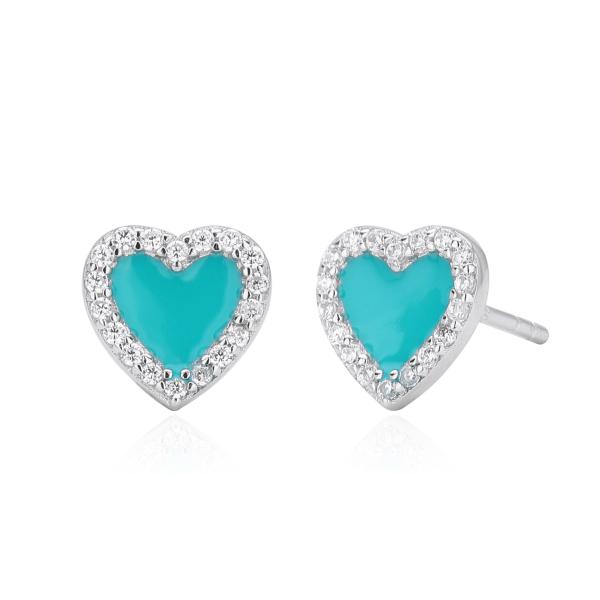 Turquoise Heart Silver Stud Earrings