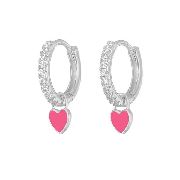 925 Silver Pavé Heart Charm Huggie Earrings