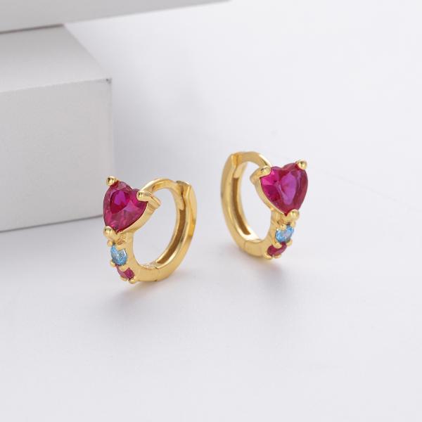 Heart Gemstone Gold Huggie Earrings
