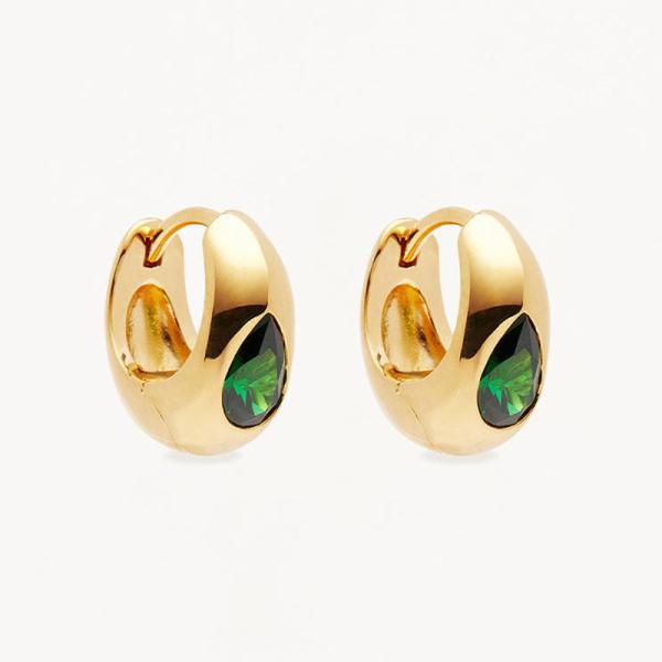 Gold Emerald Huggie Earrings