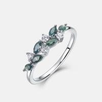Floral Green Stone Silver Band