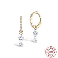 925 Silver Gold-Tone Pavé Crystal Dangle Earrings