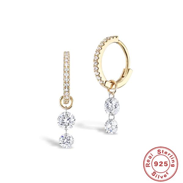 925 Silver Gold-Tone Pavé Crystal Dangle Earrings