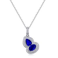 Sapphire Halo Silver Pendant Necklace