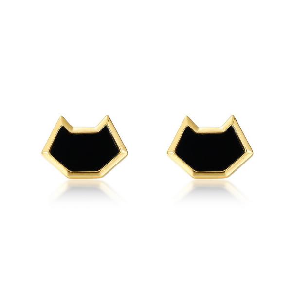 Gold Black Enamel Animal Stud Earrings