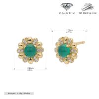 Gold Floral Green Zircon Stud Earrings