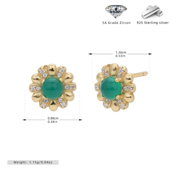 Gold Floral Green Zircon Stud Earrings