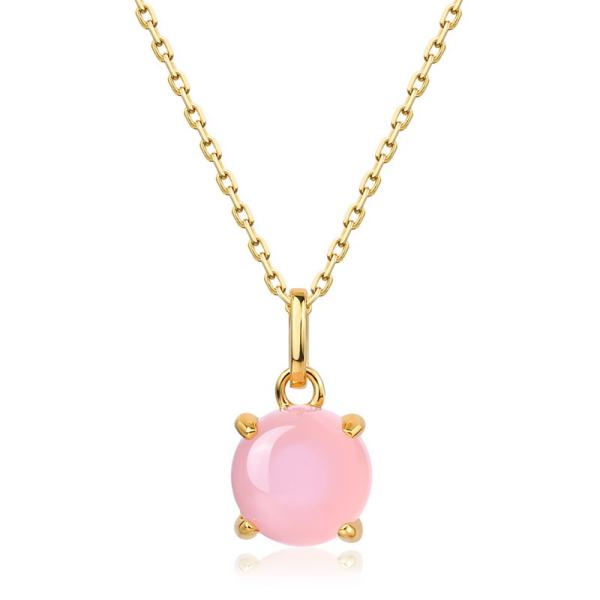 Gold Chain Pink Glass Pendant Necklace