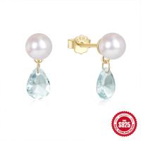 925 Silver Pearl and Blue Stone Drop Earrings