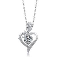 Silver Heart Pendant Necklace with Clear Stone