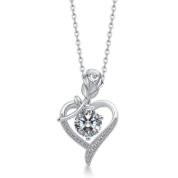 Silver Heart Pendant Necklace with Clear Stone