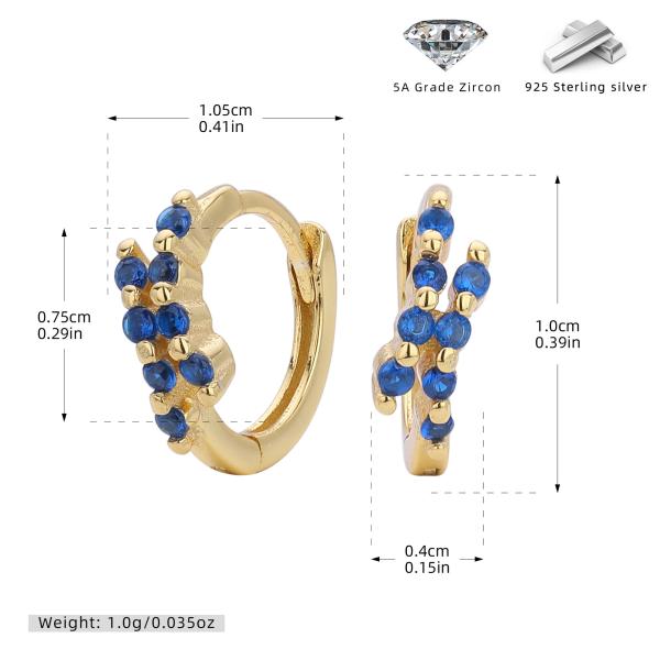 Gold Huggie Earrings with Blue Zircon