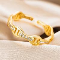 Gold-Yellow Chain-Link Band Ring with Cubic Zirconia