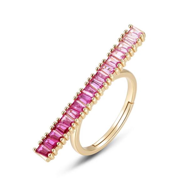 Gold Band with Pink Geometric Stones