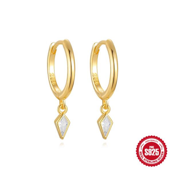 925 Silver Gold-Plated Geometric Charm Hoop Earrings