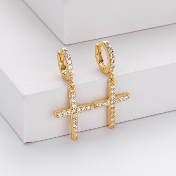 Gold Pavé Cross Dangle Earrings