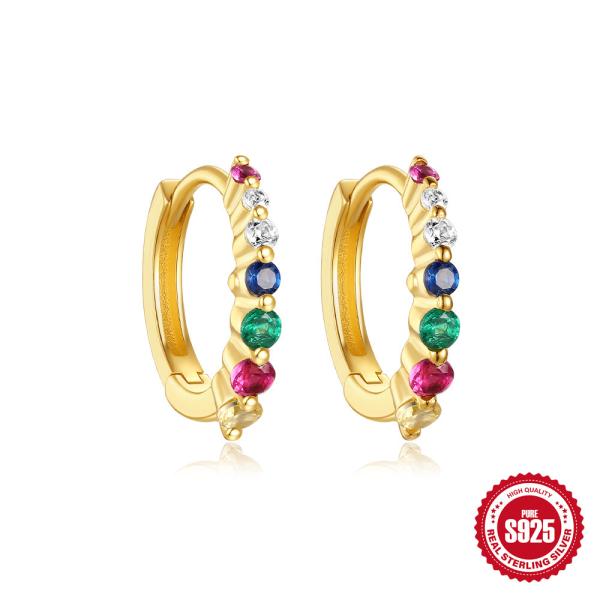 Gold-Plated Multicolor Stone Huggie Earrings