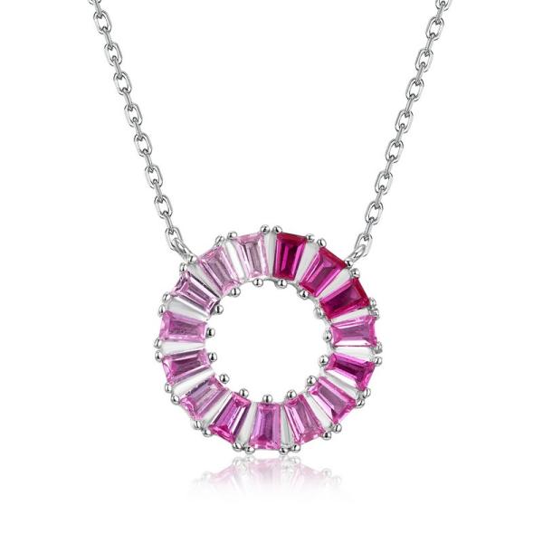 Silver Pink Cubic Zirconia Pendant Necklace