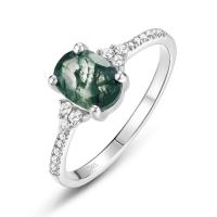 Silver Oval Moss Agate Solitaire Ring