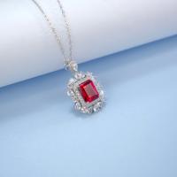 Red Stone Halo Silver Pendant Necklace