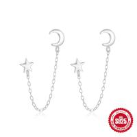925 Silver Moon and Star Threader Earrings