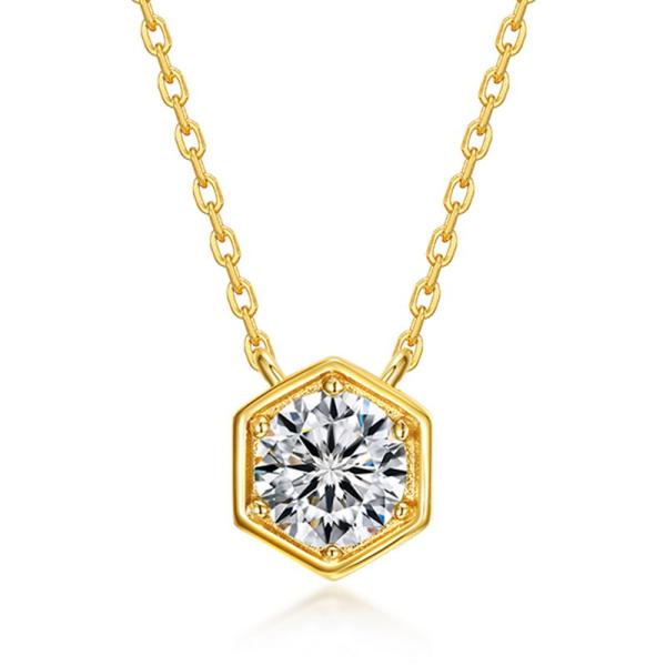 Gold Zirconia Geometric Pendant Necklace