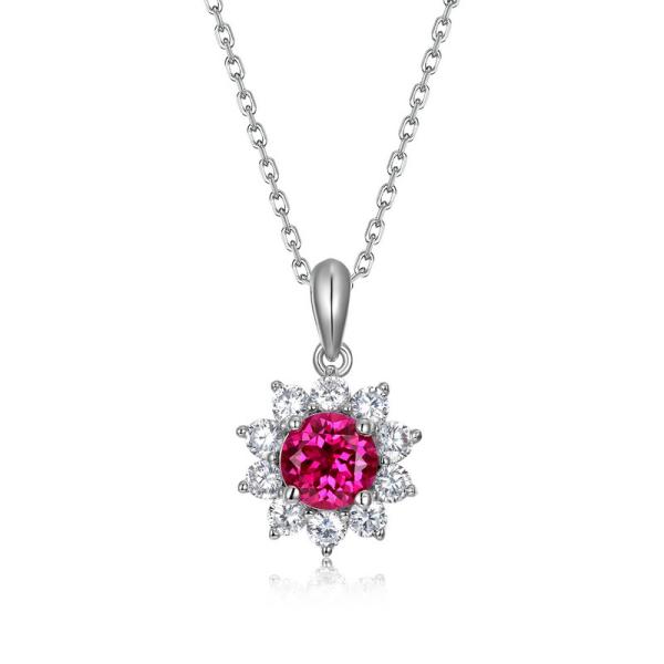 Floral Pink Crystal Pendant Necklace