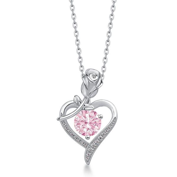 Silver Heart Pendant with Pink CZ