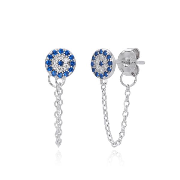 Silver Evil-Eye Dangle Earrings